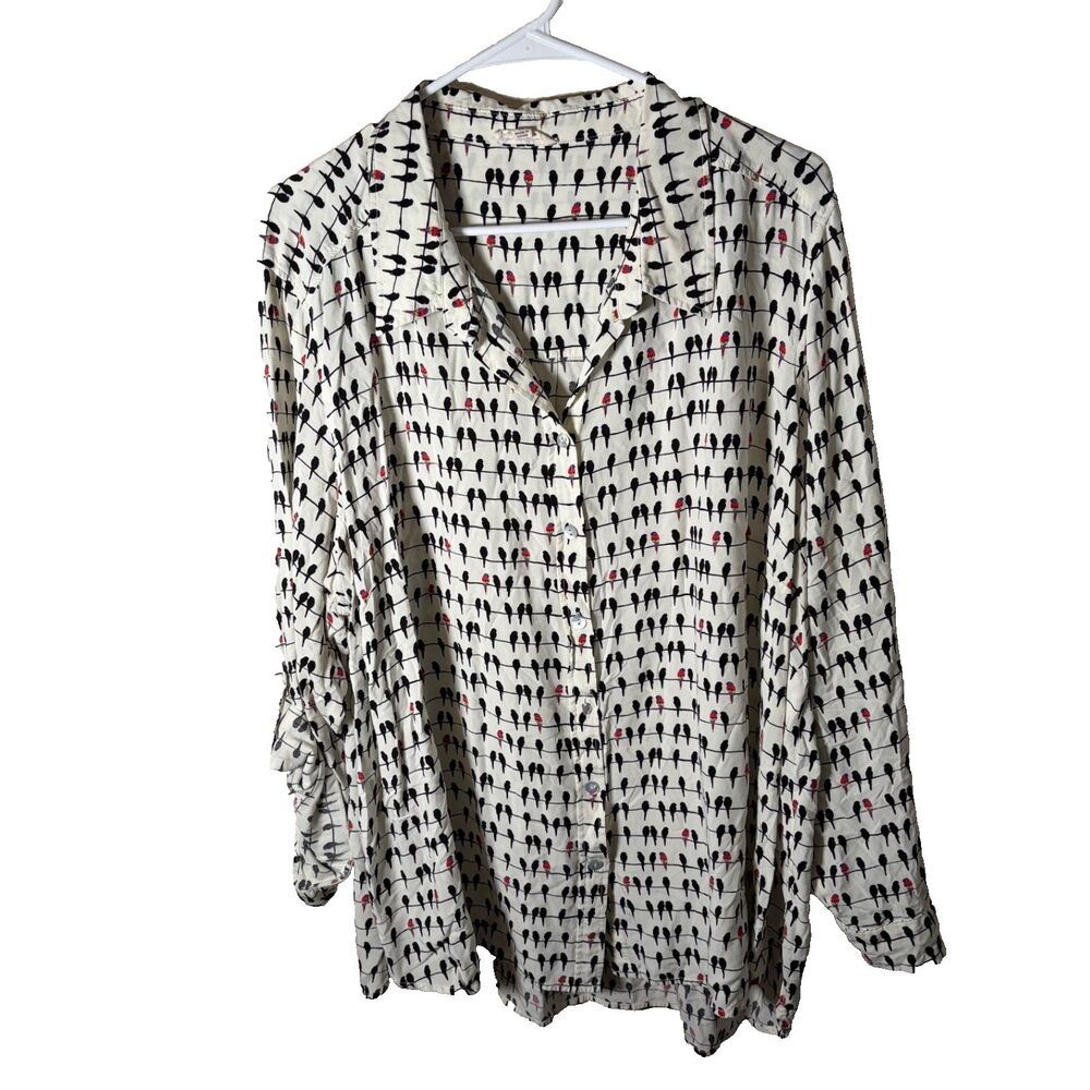 Jane & Delancey Shirt Women's 3X Button Up Bird Printed Long Sleeve Top